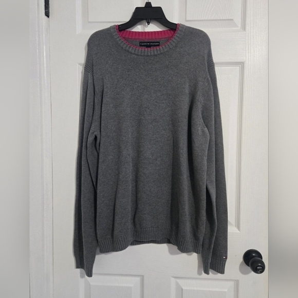 Tommy Hilfiger Vintage Knitted Sweater Unisex L/XL Retro 90s Y2K Gray Cotton - Picture 1 of 11